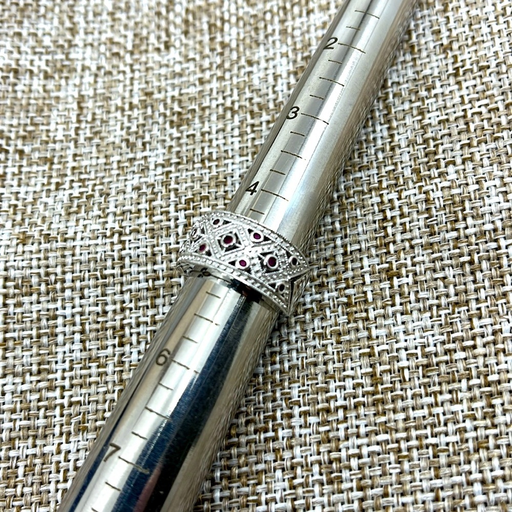 Vintage HJS 925 Sterling Silver Filigree Garnet Ruby Band Ring Size 5 Korea - Picture 7 of 15